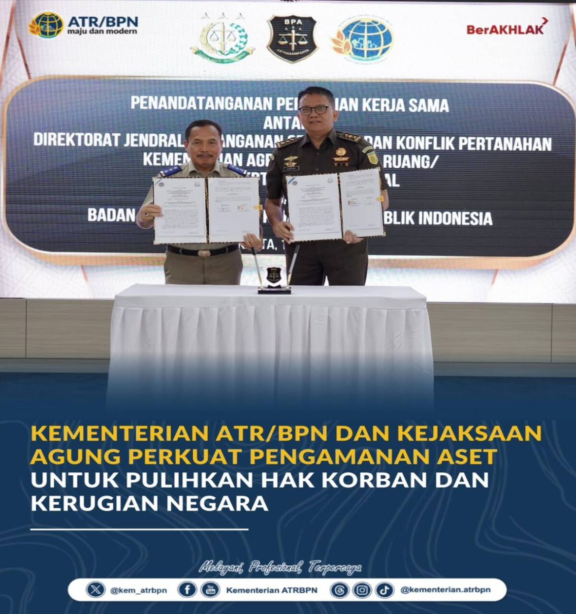 Kementerian ATR/BPN dan Kejaksaan Agung Perkuat Pengamanan Aset untuk Pulihkan Hak Korban dan Kerugian Negara