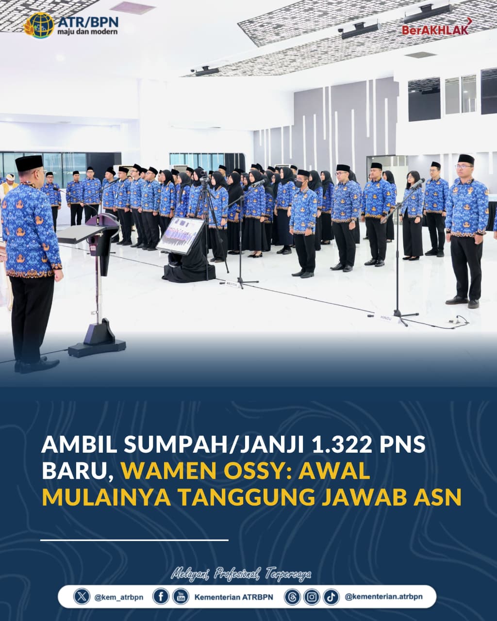 Ambil Sumpah/Janji 1.322 PNS Baru, Wamen Ossy: Awal Mulainya Tanggung Jawab ASN