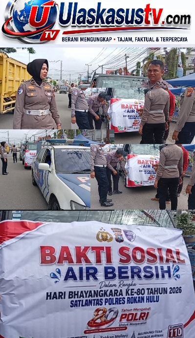 Sambut HUT Bhayangkara ke-80, Satlantas Polsek Ujung Batu Bagikan Air Bersih Gratis untuk Warga