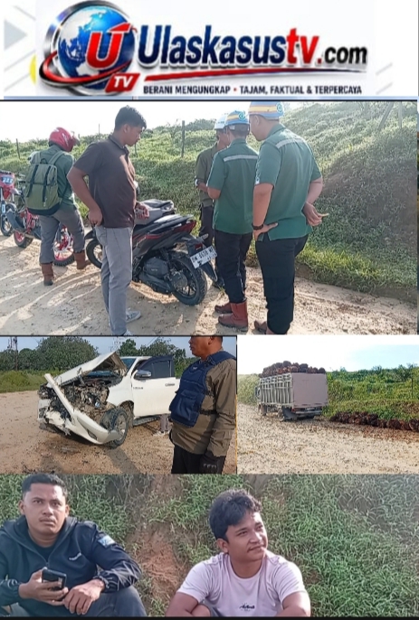 Kecelakaan di Simpang Empat Arah PKS Ekadura, Mobil Pengangkut Sawit Diduga Ditabrak dari Samping