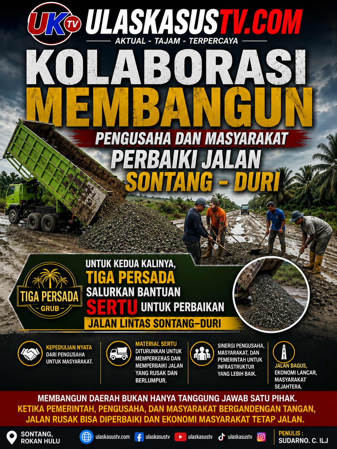 Kolaborasi Membangun, Pengusaha dan Masyarakat Perbaiki Jalan Sontang – Duri