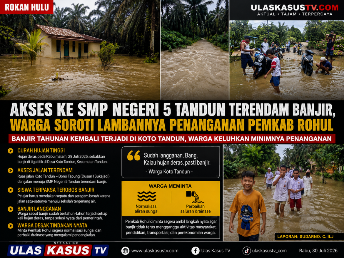 Akses ke SMP Negeri 5 Tandun Terendam Banjir, Warga Soroti Lambannya Penanganan Pemkab Rohul