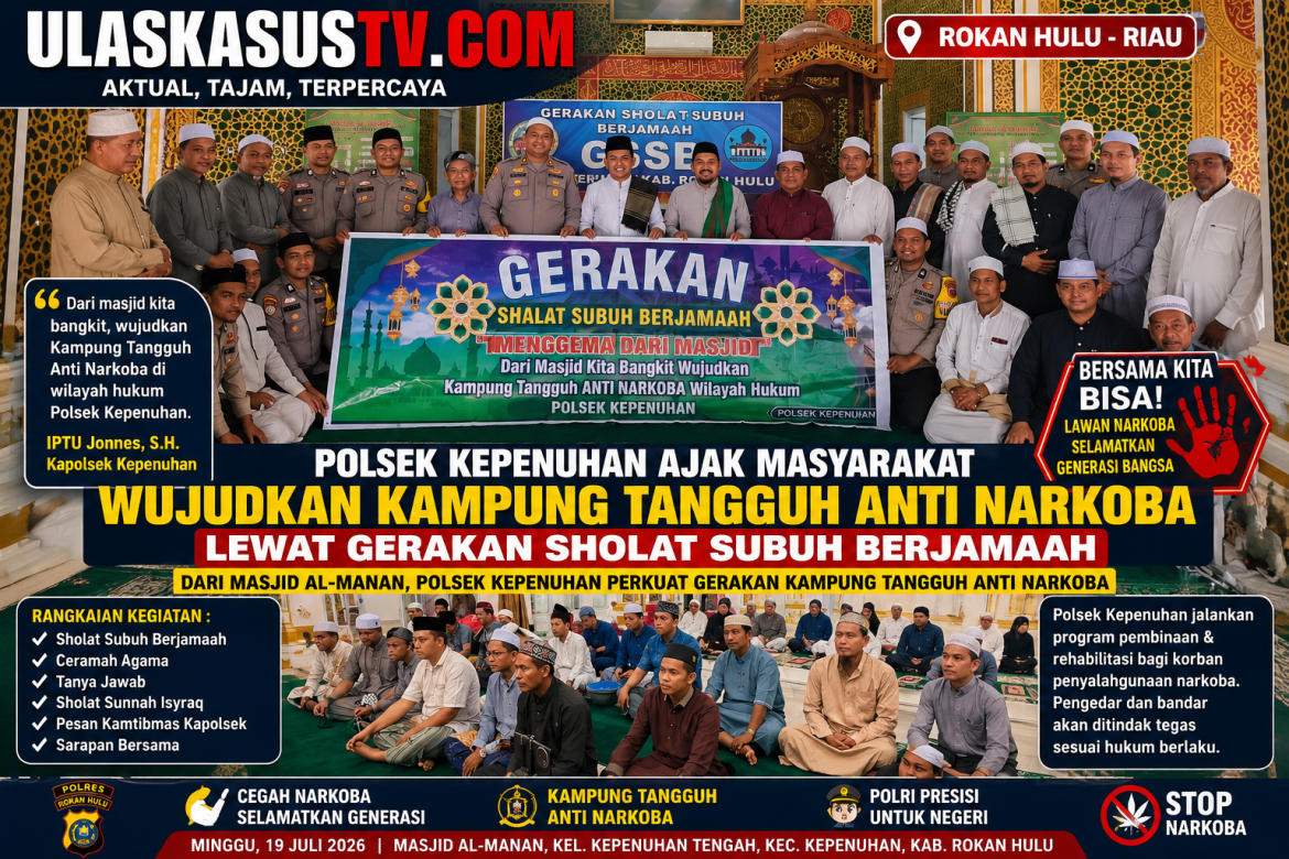 Polsek Kepenuhan Ajak Masyarakat Wujudkan Kampung Tangguh Anti Narkoba Lewat Gerakan Sholat Subuh Berjamaah