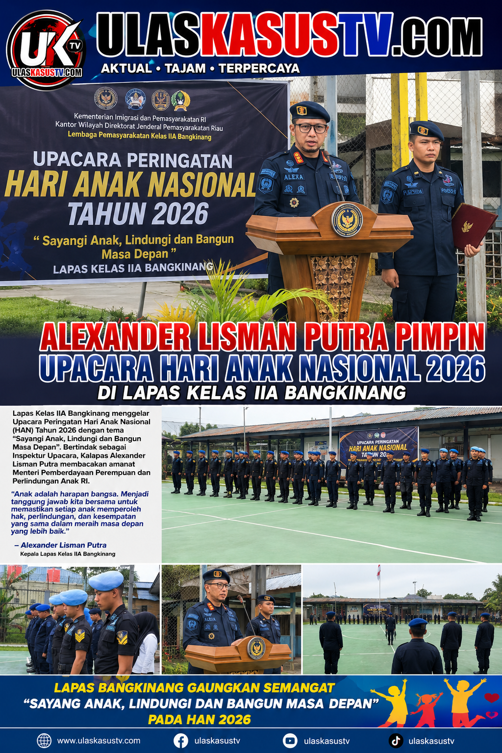 Alexander Lisman Putra Pimpin Upacara Hari Anak Nasional 2026 di Lapas Kelas IIA Bangkinang