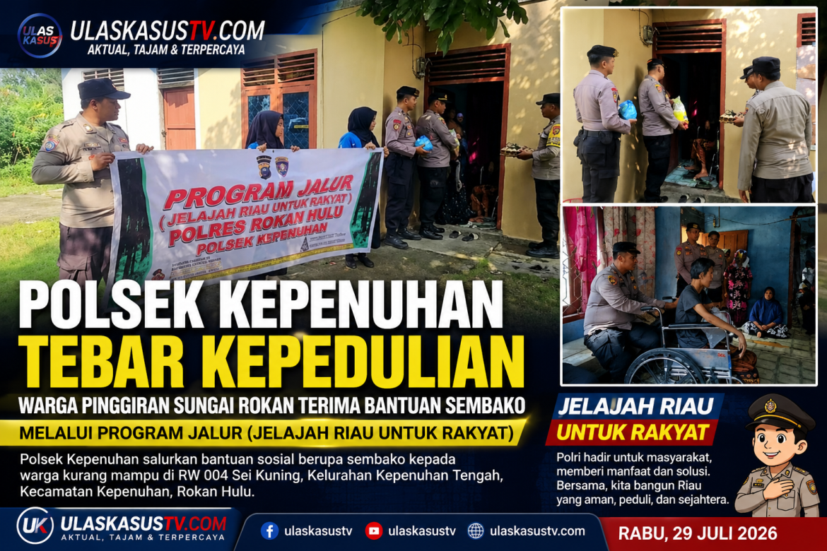 Polsek Kepenuhan Salurkan Bantuan Sembako untuk Warga Pinggiran Sungai Rokan Melalui Program JALUR