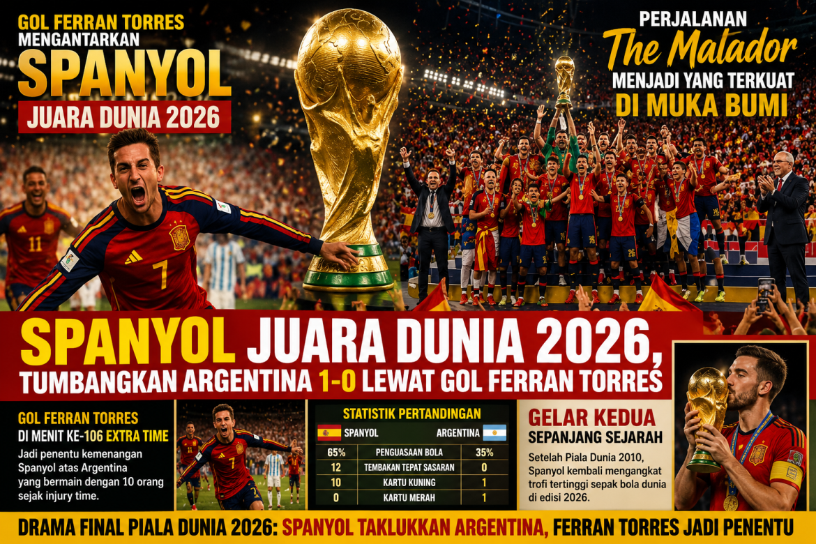 Spanyol Juara Dunia 2026, Tumbangkan Argentina 1-0 Lewat Gol Ferran Torres
