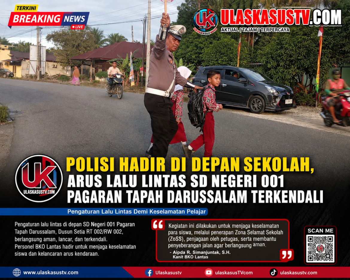 Wujudkan Keselamatan Pelajar, BKO Lantas Laksanakan Pengaturan Lalu Lintas di SD Negeri 001 Pagaran Tapah Darussalam