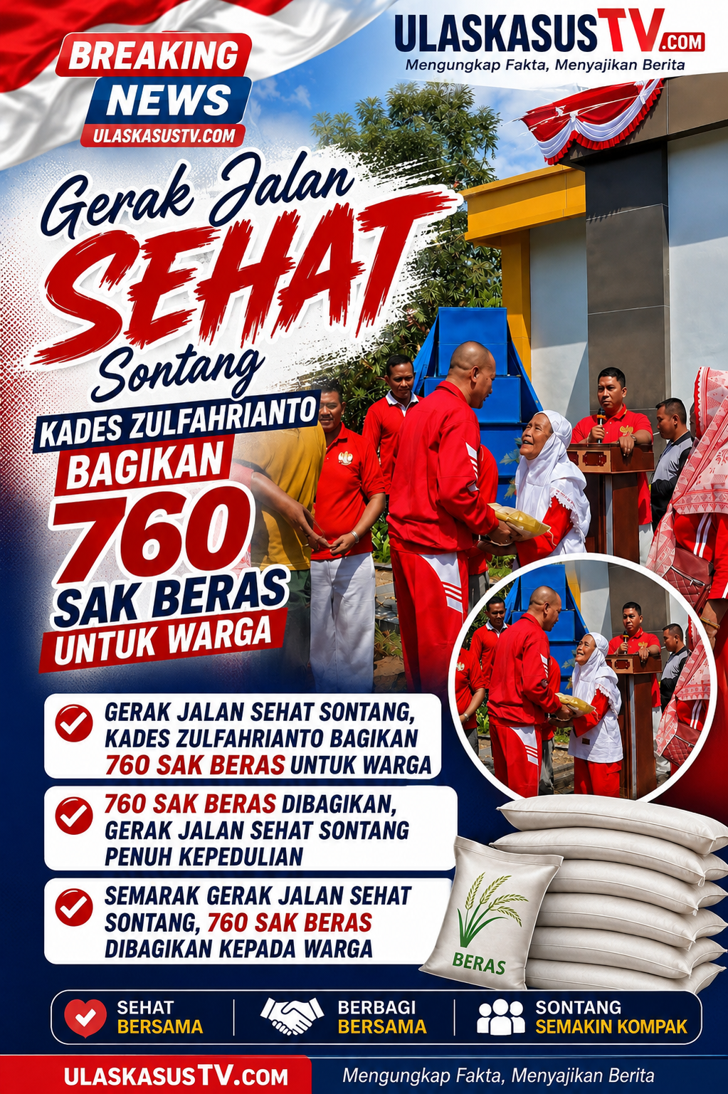 760 Sak Beras Dibagikan, Gerak Jalan Sehat Sontang Penuh Kepedulian