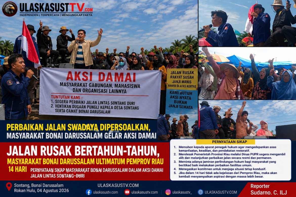 Aksi Damai Masyarakat Bonai Darussalam Desak Perbaikan Jalan Sontang–Duri dan Kepastian Hukum