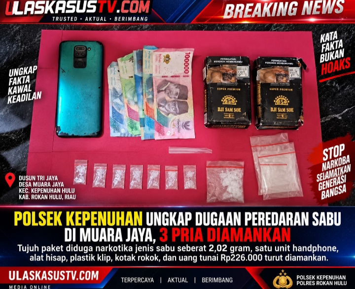 Gagalkan Dugaan Transaksi Sabu, Polsek Kepenuhan Gerebek Rumah di Muara Jaya, 3 Pria Diamankan