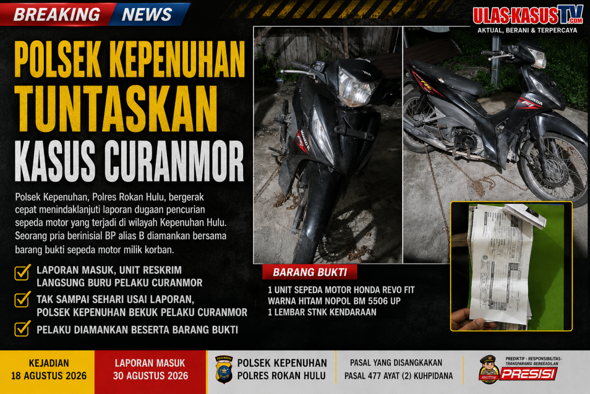Polsek Kepenuhan Tuntaskan Kasus Curanmor, Pelaku Diamankan Bersama Barang Bukti