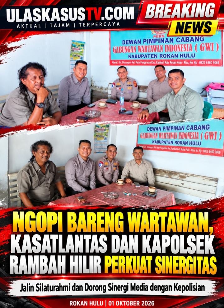 Ngopi Bareng Wartawan, Kasatlantas dan Kapolsek Rambah Hilir Perkuat Sinergitas