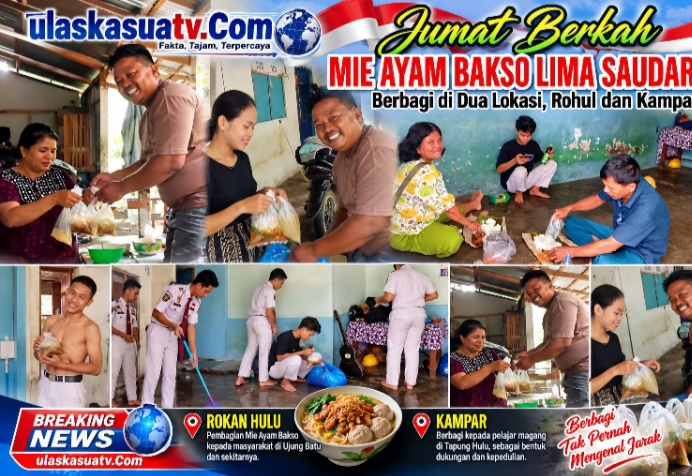 Tak Hanya di Rohul, Jumat Berkah Mie Ayam Bakso Lima Saudara Menyapa Pelajar Magang di Kampar